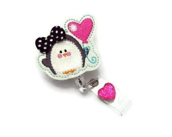 Penguin Badge Reel - Valentine Badge Reel - Cute Badge Reel - ID Badge Reel - Valentines Day Gifts - Penguin Gifts - Heart Badge Reel - ID