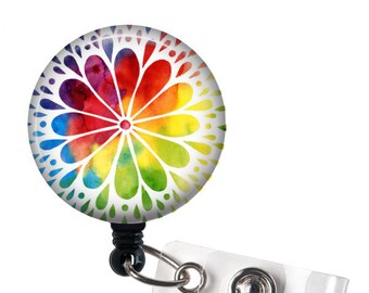 Mandala Badge Holder Nurse Badge Reel Mandala Retractable Identity Reel GG2062 Tree of Life Retractable ID Badge Holder Reel