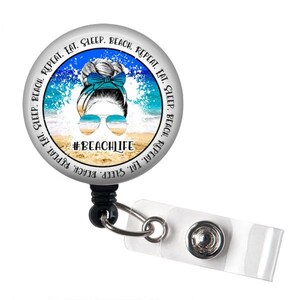 Beach Life Gal Badge Reel - Cute Beach Bun ID Badge Reel - Beach Lover Gift - Nurse Badge Reel - Beachy Badge Reel Gifts - Summer Badge Reel