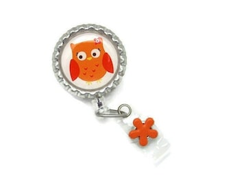Orange Owl Badge Reel - Owl Badge Reels - Cute Badge Reel - Badge Reels - Owl Gifts - ID Badge Reel - Badge Reel Gifts - Nurse Badge Reel