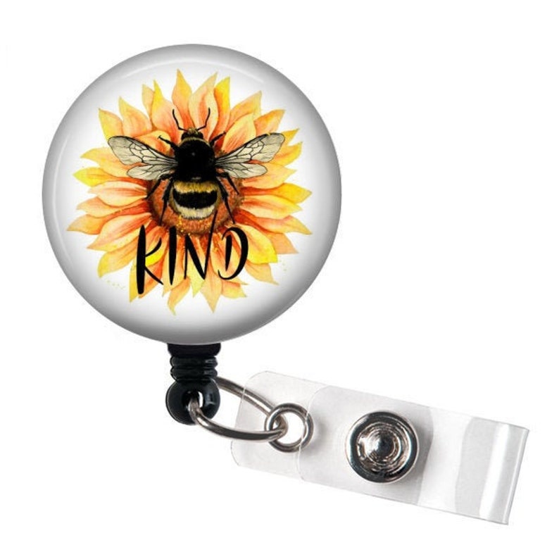 Bee Kind Sunflower Badge Reel Cute Sunflower Nurse Summer Etsy