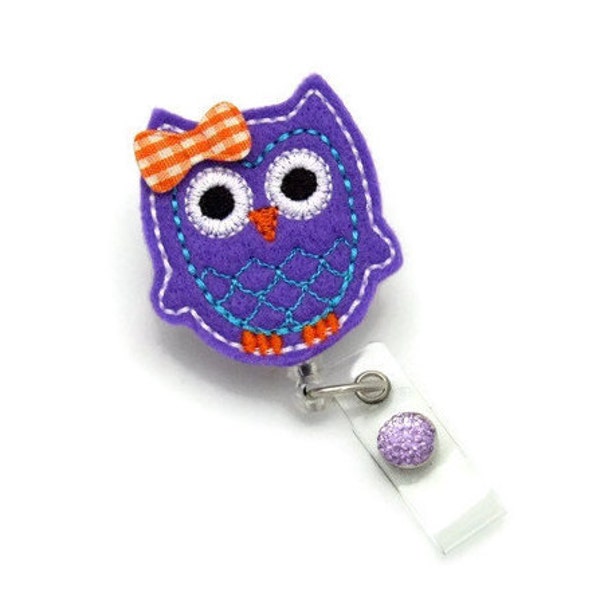 Owl Badge Reels - Halloween Badge Reels - Purple and Orange Owl Badge Clips - Designer Badge Reels - Badge Reel Gifts - Unique ID Wear - ID