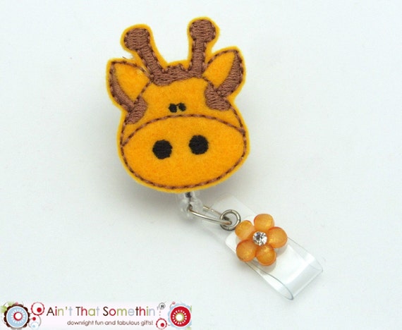 Giraffe Retractable Badge Reel - Felt Applique Badge Clips - Pediatrics ID Holders - Badge Reel Gifts - Cute Badge Reels - Fun ID Holders