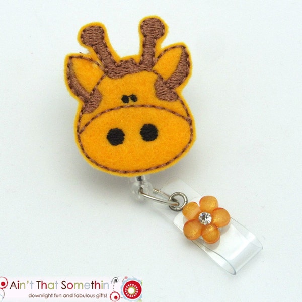 Giraffe Retractable Badge Reel - Felt Applique Badge Clips - Pediatrics ID Holders - Badge Reel Gifts - Cute Badge Reels - Fun ID Holders