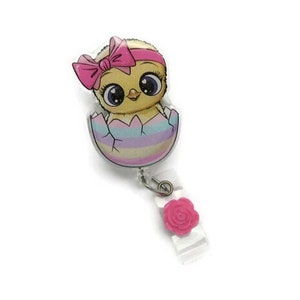 Easter Chick Beaded Badge Reel - Cute Easter Glitter Acrylic Name Badge Reel - Easter Basket Happy Gifts for Her - Nurse ID Badge Reel Gifts