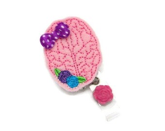 Floral Brain Neurology Retractable ID Name Badge Reel - Cute Neuro RN Neurologist Doctor Nurse Hospital Lanyard ID Badge Reel Gifts - Brain