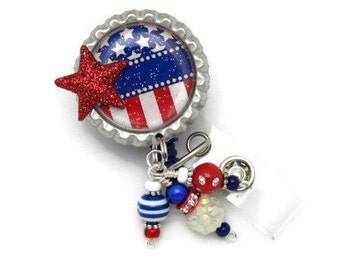 Patriotic Badge Reels - 4th of July Badge Reels - Holiday Badge Clips - USA Badge Holders - Designer Bade Reels - Fun ID Holders - Cute IDs