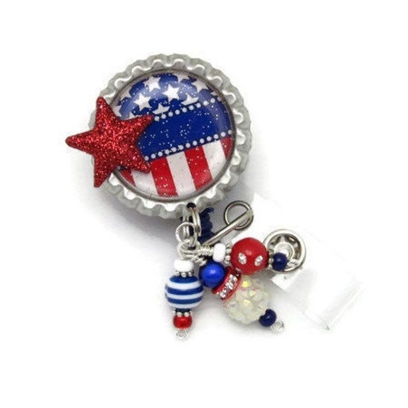 Patriotic Badge Reels 4th of July Badge Reels Holiday Badge Clips USA Badge Holders Designer Bade Reels Fun ID Holders Cute IDs image 1