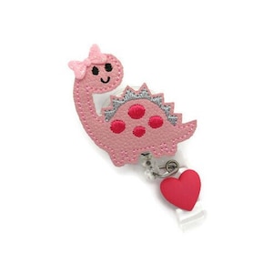 Stegosaurus Dinosaur Badge Reel - Pink Shimmer Vinyl Dinosaur - Pediatric Nurse Doctor Office Badge Reel - Cute Nurse Name Badge Holder Gift