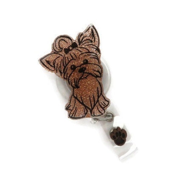 Yorkie Badge Reel - Glitter Yorkie Acrylic Badge Reel - Cute Glitter Yorkie Gift - Nurse Badge Reel - Vet Badge Reel - Yorkie Dog Lover Gift