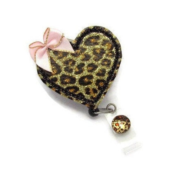 Leopard Heart Badge Reel Cardiac Nurse Cheetah Badge Reel Cute Glitter  Leopard Gifts for Her Cheetah Heart Badge Reel Gifts Under 10 