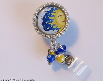 Sun and Moon Retractable Badge Reel - Fun ID Holders - Designer Badge Pull - Beaded ID Reel - Creative Badge Clip - Badge Reel Gifts