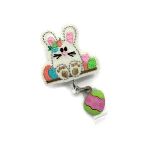 Easter Bunny Retractable ID Name Badge Reel Gifts - Glitter Bling Bunny Lanyard ID Badge Reel - Cute Designer Easter Happy Holiday Gifts