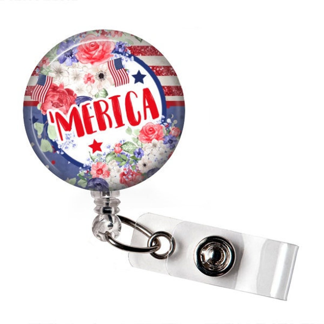 Patriotic Merica Badge Reel America USA Name Badge Reel Memorial Day Labor  Day Badge Reel Gifts Independance Day 4th of July ID Badge 