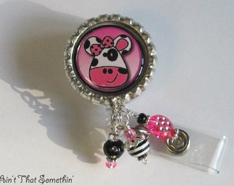 Pink Moo Cow Retractable Badge Reel