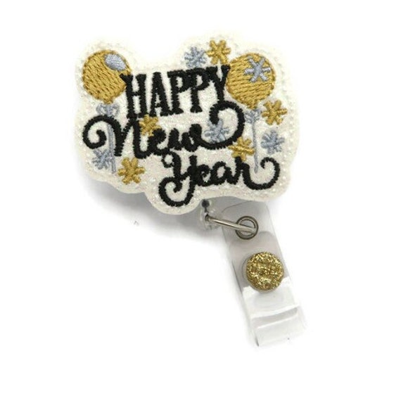Happy New Year ID Badge Reel - Cute New Year Badge Reel Gift - Seasonal Holiday Retractable ID Badge Lanyard - Nurse Lightweight Badge Reel