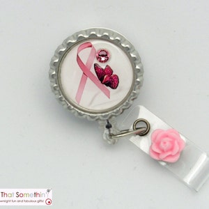 Breast Cancer Awareness Badge Reel - Pink Ribbon Gifts - Nurse Badge Reels - Awareness Gifts - Pink Ribbon & Butterfly Name Badge Reels