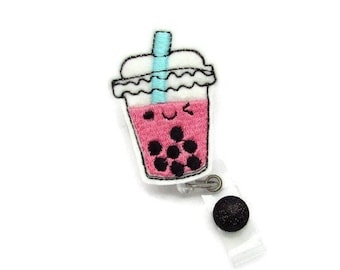 Bubble Tea Badge Reel - Boba Tea Badge Reel - Tapioca Tea Badge Reel - Boba Milk Tea ID - Designer Badge Reels - Cute Badge Reels - Boba Tea