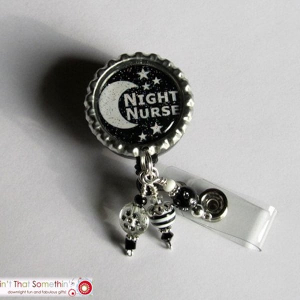 Night Nurse Retractable Badge Reel - Nurse ID Holder - Medical Badge Clip - Unique ID Reels - Designer Badge Holder