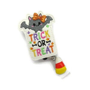Halloween Trick or Treat Badge Reel - Cute Glitter Halloween Bat Badge Reel Holder - Nurse Badge Reel - Halloween Badge Reel Gifts - Bat iD
