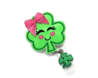 Shamrock Badge Reel- Clover Badge Reel- St Patricks Day Badge Reel- St Pattys Day Badge Reel- Cute Badge Reel - Glitter Designer ID Badge