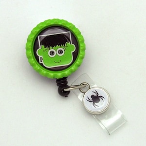 Frankenstein Badge Reel - Cute Frankenstein Badge Clip - Designer ID Wear - Fun Badge Holders - Gifts Under 10 - Cute Badge Reels - ID Wear