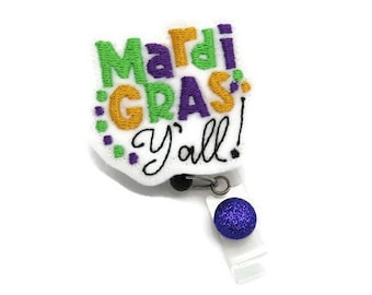 Mardi Gras Badge Reel - Mardi Gras Y'all Badge Reel - Mardi Gras Badge Reel - Cute Badge Reel - Holiday Badge Reel - Lightweight Name Badge