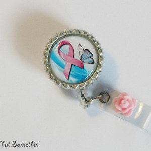 Awareness Ribbon with Butterfly Retractable Badge Reel