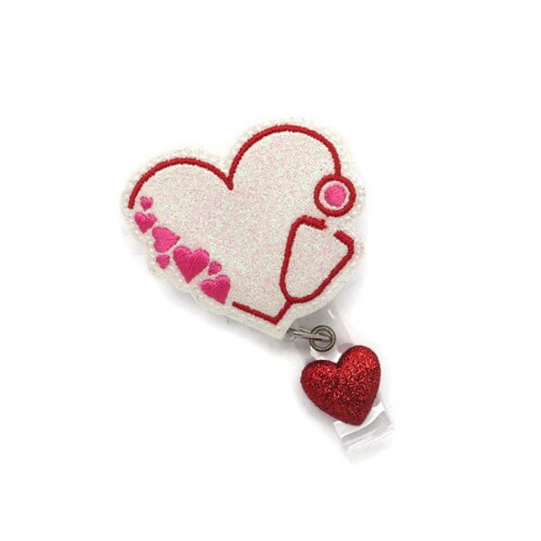 Heart Stethoscope Cardiac Nurse Badge Reel - EKG Beaded Medical Lanyard - Cath Lab Badge Clip - Telemetry Nurse - Heart Healthy Love ID Gift