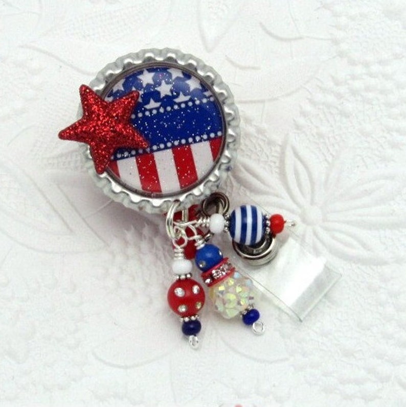 Patriotic Badge Reels 4th of July Badge Reels Holiday Badge Clips USA Badge Holders Designer Bade Reels Fun ID Holders Cute IDs image 4