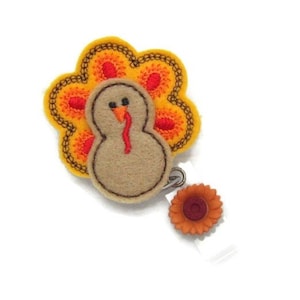 Turkey Badge Reel - Thanksgiving Badge Clip - Fall ID Holder - Turkey Feltie Badge Holder - Badge Reel Gifts - Holiday ID Holders - ID Wear