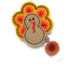 Turkey Badge Reel - Thanksgiving Badge Clip - Fall ID Holder - Turkey Feltie Badge Holder - Badge Reel Gifts - Holiday ID Holders - ID Wear