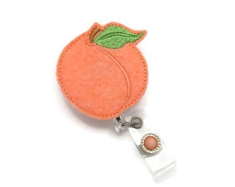Peach Badge Reel - Georgia Peach Badge Clip - Peachy Badge Holder - Designer Badge Reels - Felt Applique Badge Reel - Cute Badge Reel - ID