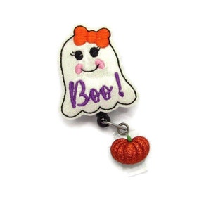 Ghost Halloween Badge Reel - Cute Glitter Bling Boo Ghost Name Badge Reel - Nurse Halloween ID Badge Reel Gifts - Halloween Gifts Under 10
