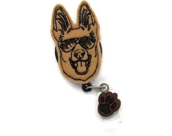 German Shepherd Badge Reel - Dog Badge Reels - Animal Lover Retractable ID Name Badge Reel Gifts - Cute and Cool Dog Lover ID Gifts Under 10