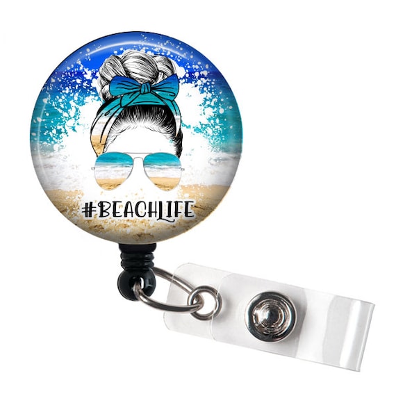 Nurse Badge Reels Summer Beach Life Badge Reel Summer Beachy Badge Reel Lanyard Cute Beach Gifts  Nurse Badge Reel Beach Mom Bun Name Badge Reel Badge Reels