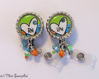 Funky Heart in Brite Hues  - Retractable Badge Reel - RN Badge Clip - Nurse ID Holder - Hospital Badge Pull - Cute Badge Reels