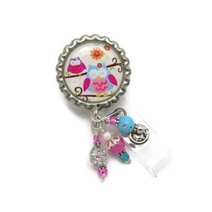 BFF Owls - Retractable Badge Reel - Owl Badge Clips - Fun ID Holders - Cute Badge Reels - Beaded ID Pulls - Designer Badge Reels - Fun IDs