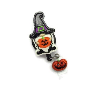 Halloween Gnome Badge Reel - Cute Halloween Retractable ID Name Badge Reel - Badge Reel Gifts - Glitter Halloween Gifts - ID Badge Reels