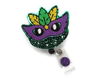 Mardi Gras King Cake Badge Reel - Silicone Beaded Retractable ID Holder With Alligator Clip (24in Cord)