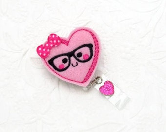 Nerd Heart Badge Reel - Cute Badge Reel - Fun ID Clips - Designer Badge Reels - Badge Reel Gifts - Cardiac Care Badge Reel - Nerd Gifts - ID