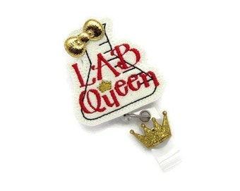 Lab Queen Laboratory Cute Retractable ID Name Badge Reel Lanyard Gift For Her - Medical Lab Tech Lab Assistant Hospital Professional Badges