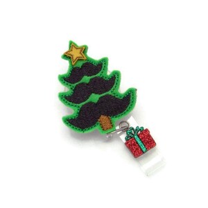 Christmas Tree Badge Reel - Mustache Tree Badge Reel - Mustache Christmas Tree - Christmas Badge Reel - Cute Badge Reel - Mustache Lover ID
