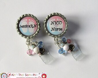 Personalized Baby Feet Retractable Badge Reel - Pediatric Badge Reels - Nurse Badge Reels - Hospital Badge Clips - Designer Badge Reels