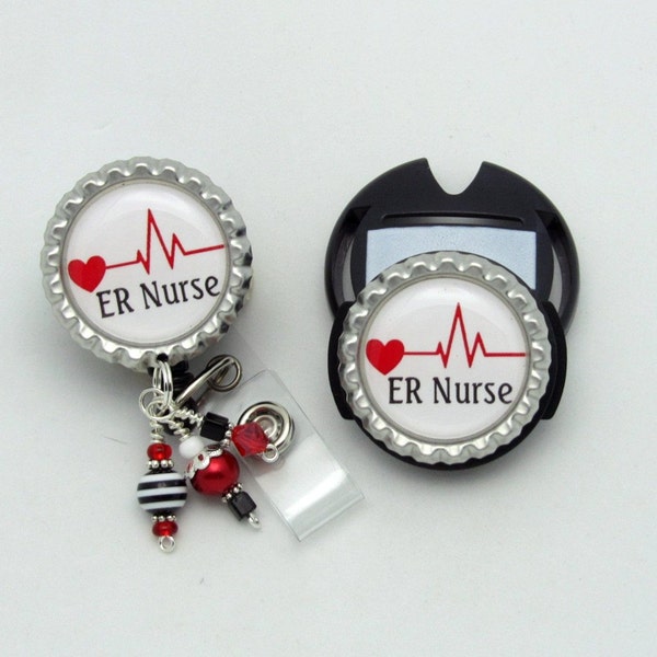 ER Nurse Badge Reel and Stethoscope Tag Combo - Designer Badge Reels - Emergency Room Nurse ID - Medical Gifts - Designer ID Wear - Badges