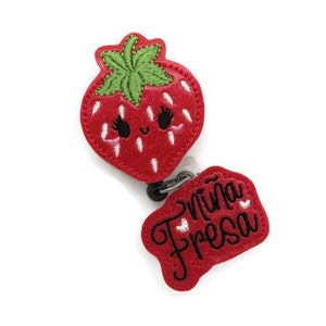 Nina Fresa Nurse Badge Reel - Glitter Strawberry Girl Name Tag Holder - Cute Retractable ID Badge Gifts -  Fun Lanyard ID Badge Reel - ID