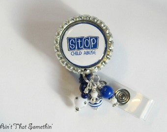 Stop Child Abuse Retractable Badge Reel - Awareness Badge Clips - Cause ID Reels - Designer Badge Holders - Nurse Gifts - Teacher Gifts