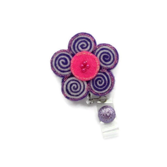 Purple Flower Badge Reel Flower Felt Retractable ID Name Badge Reels Cute  Flower Badge Reel Gifts Badge Reel Gifts Under 10 for Her 