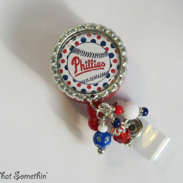 Girly Phillies Inspired Retractable Badge Reel - Phillies Badge Reel - Baseball Badge Reel - Sports Badge Clips - Designer Badge Reels