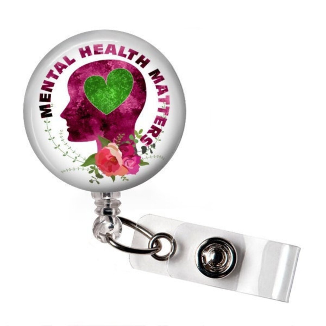 Gctriki Mental Health Matters Badge Reel Retractable Heavy Duty With 360° Swivel Carabiner Belt Clip, Cute Cartoon Brain Nurse Doctor Retractable Keychain ID Clip ID Holder Name Badge Clip